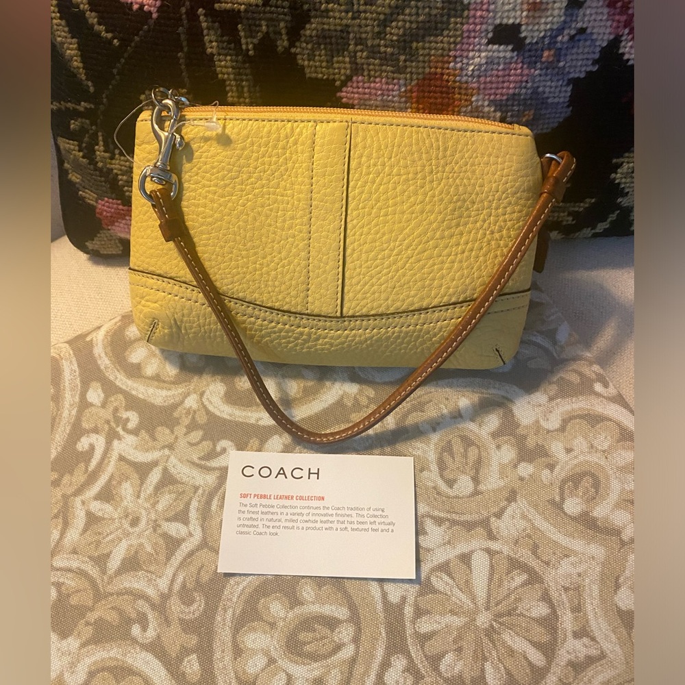 Authentic Coach Pebble Leather Collection Yellow Wristlet